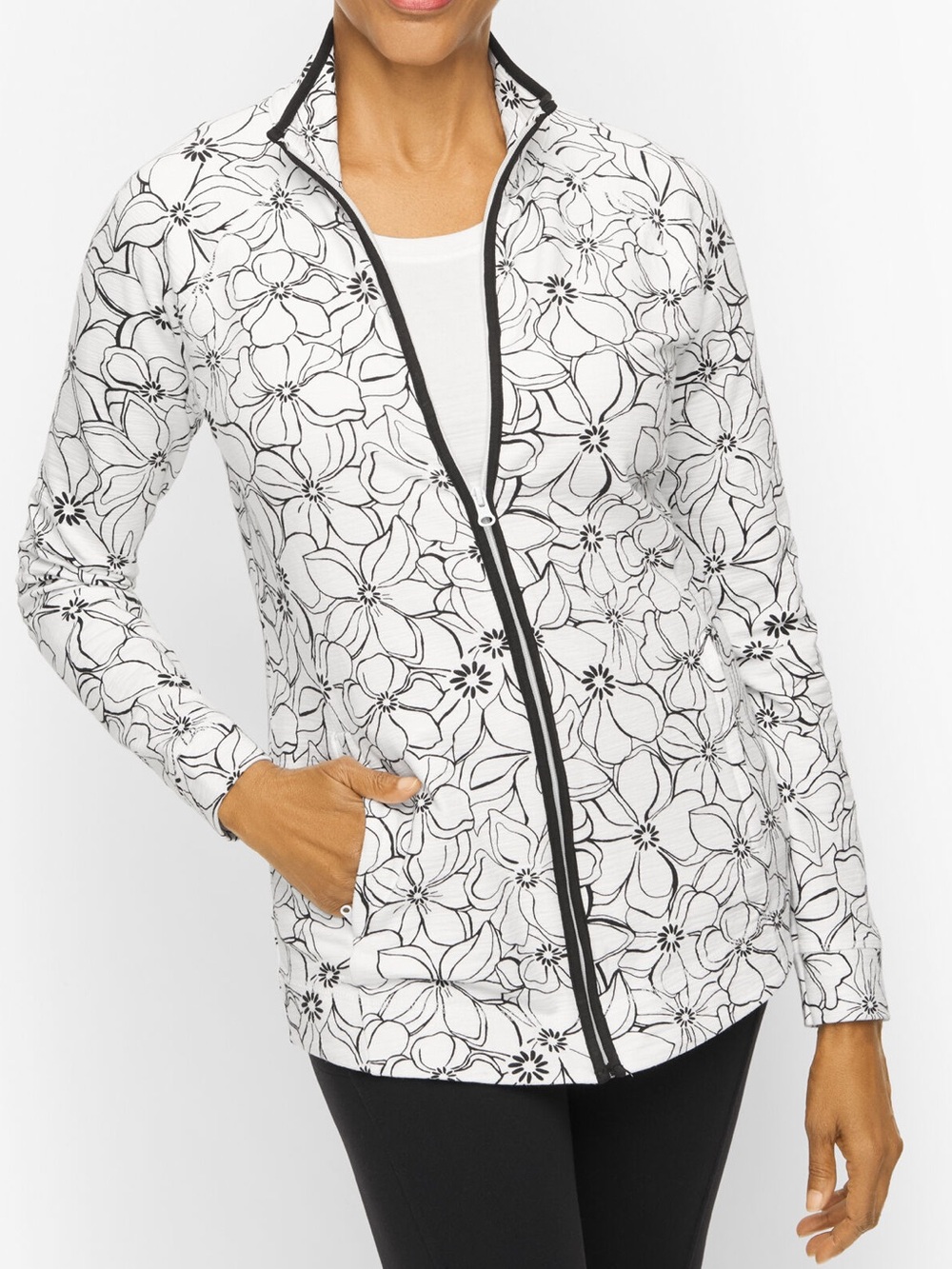 T By Talbots Cozy Crush Floral Active Jacket Sz M